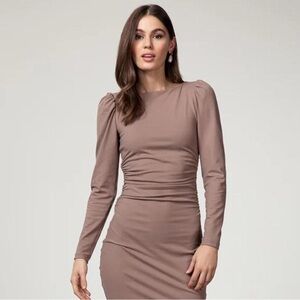 NWT SUSANA MONACO Cocoa Ruched Long Puffed Sleeve Dress Size S